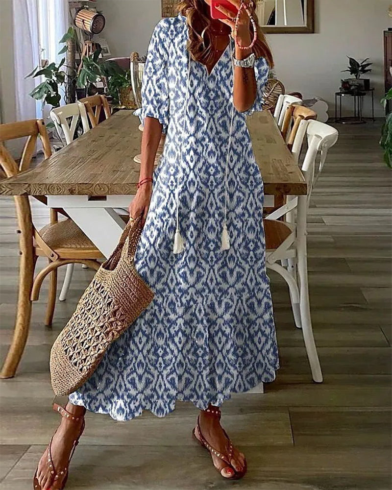 SOPHIA | BOHO VINTAGE V-NECK SUMMER DRESS
