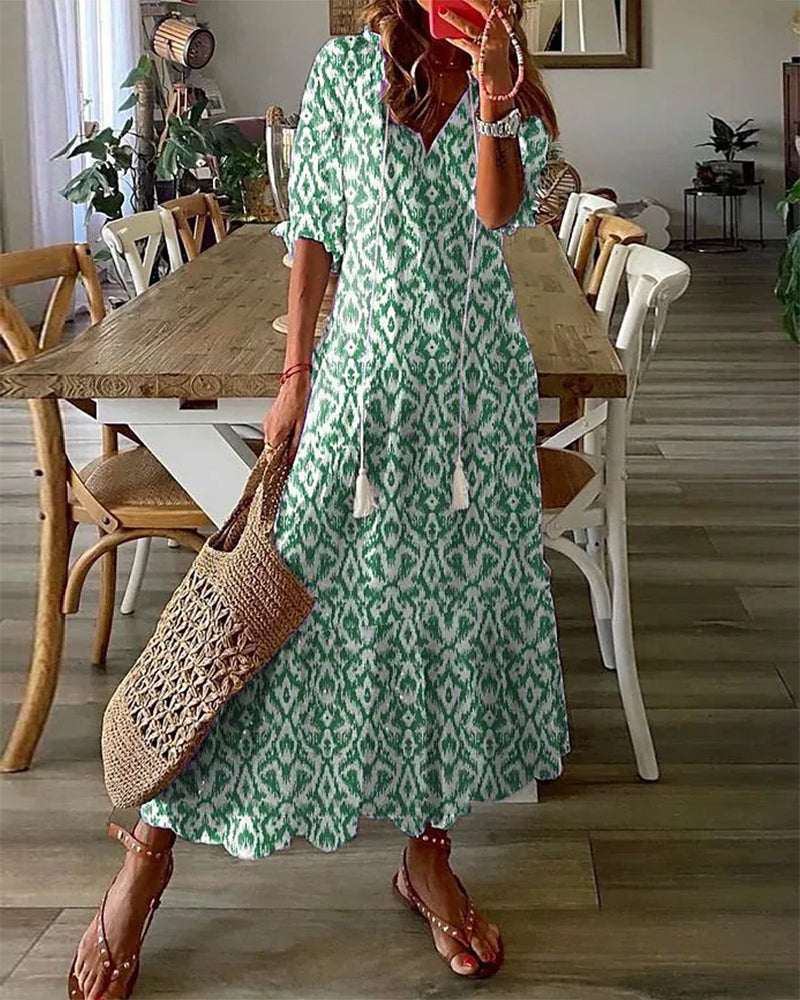 SOPHIA | BOHO VINTAGE V-NECK SUMMER DRESS
