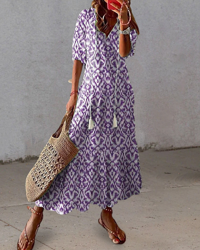 SOPHIA | BOHO VINTAGE V-NECK SUMMER DRESS