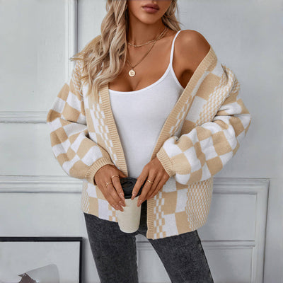 Lässiger Karierter Strickcardigan