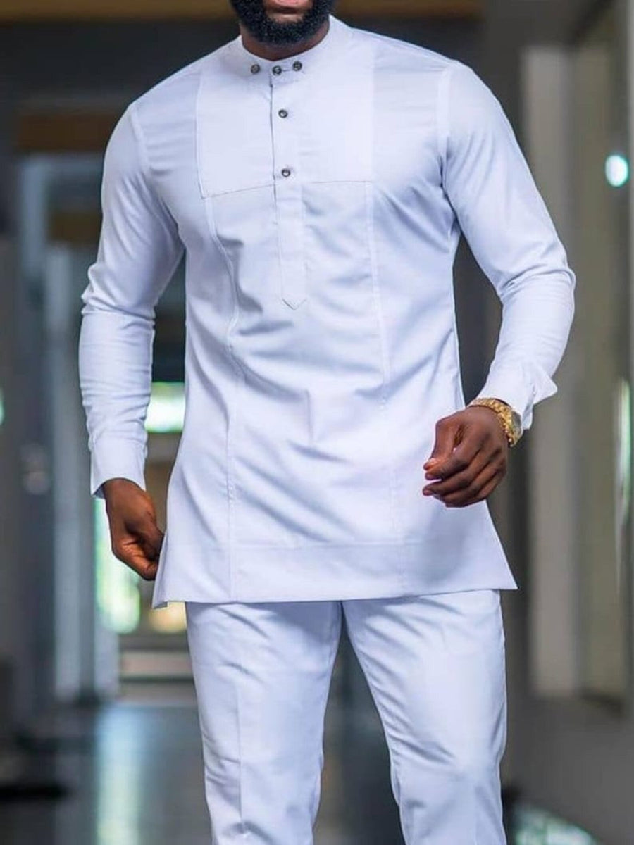 Plus Size Weißes Langarm Herren Set