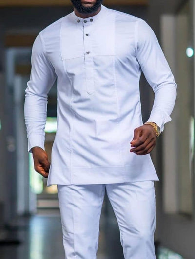 Plus Size Weißes Langarm Herren Set