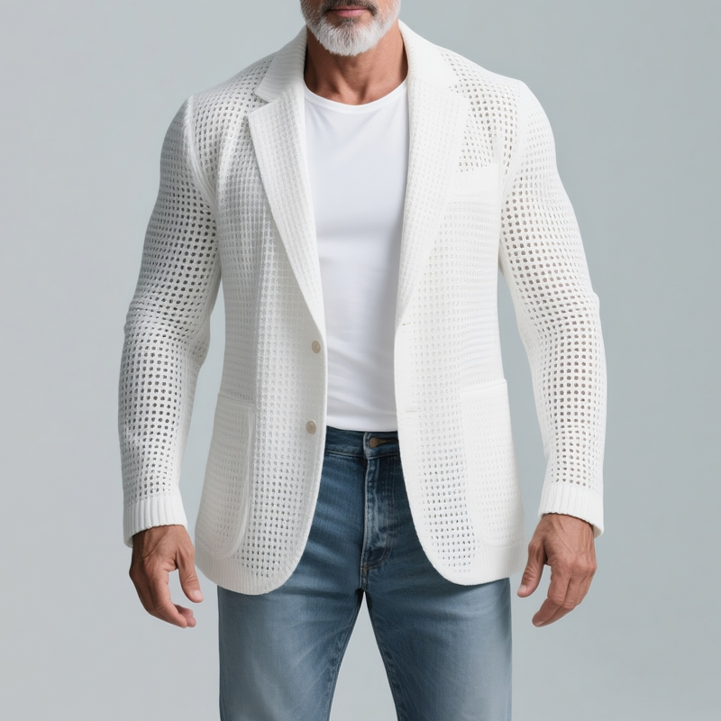 Herren Solid Knit Notch Lapel Zwei Knöpfe Freizeit Blazer