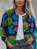 Pflanzen Kaktus Multicolor Druck Knopf Cardigan Pullover