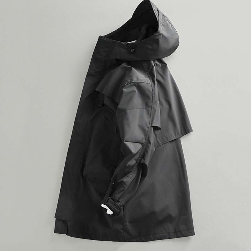 Retro Mid-Length Kapuzen Freizeit Windbreaker Jacke