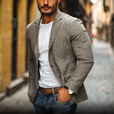 Herren Freizeit Blazer aus Baumwolle-Leinen mit Revers, einreihig, Slim-Fit