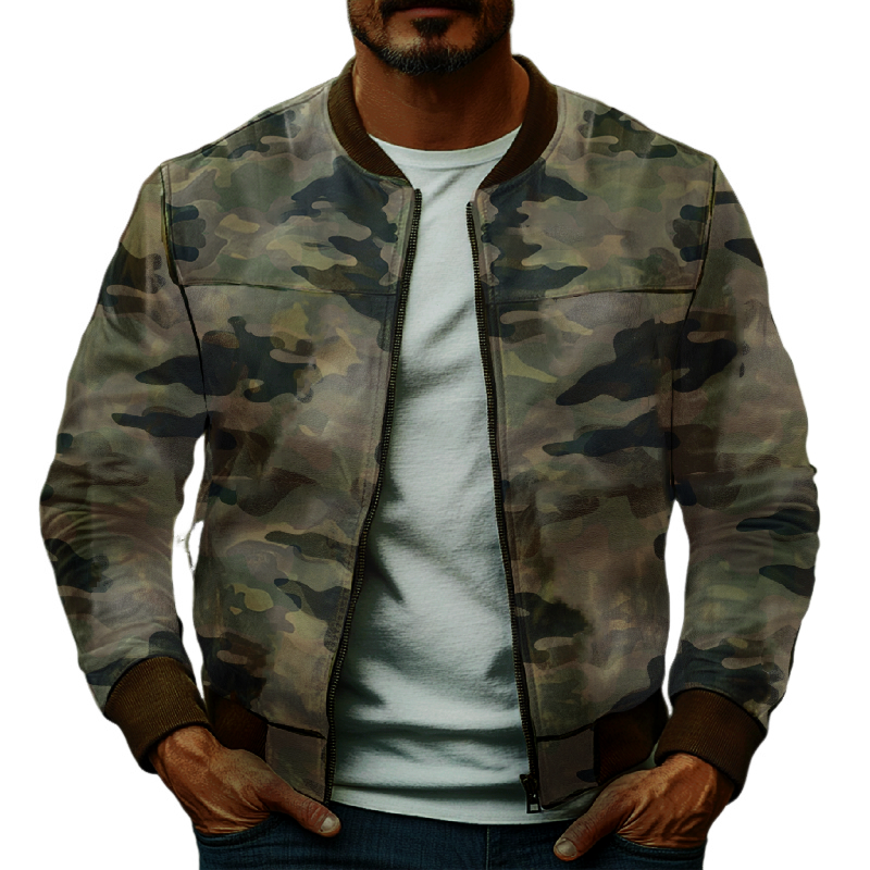 Herren Freizeit Camouflage Baseball Lederjacke