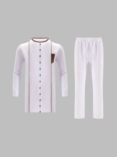 Plus-Size Neues Weißes Besticktes Herren-Set