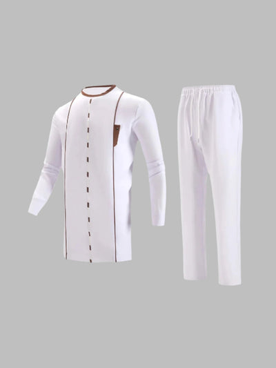 Plus-Size Neues Weißes Besticktes Herren-Set