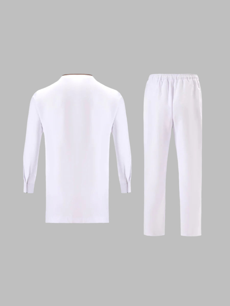 Plus-Size Neues Weißes Besticktes Herren-Set