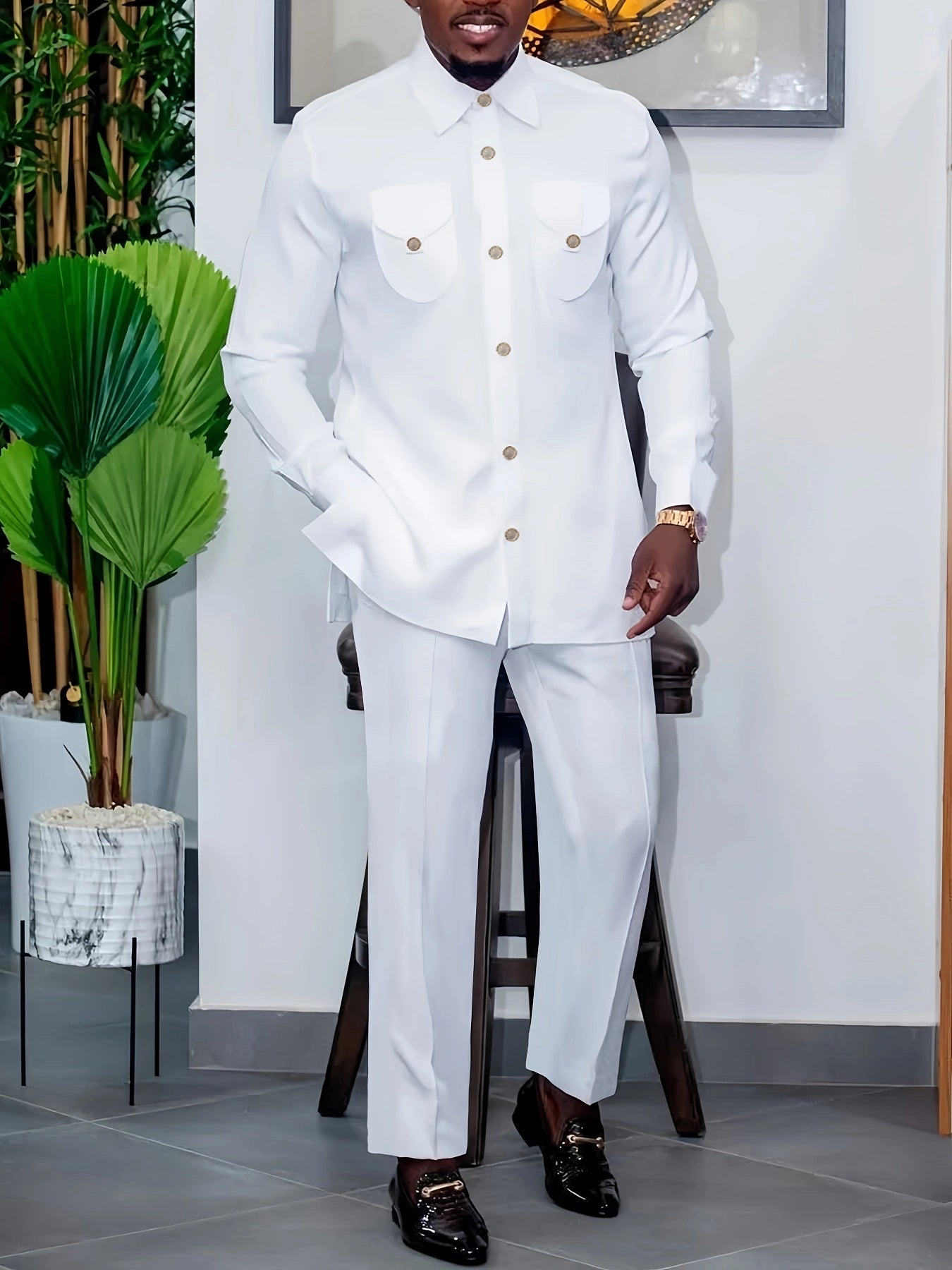 Plus Size Minimalist Langarmknopf Männer Set
