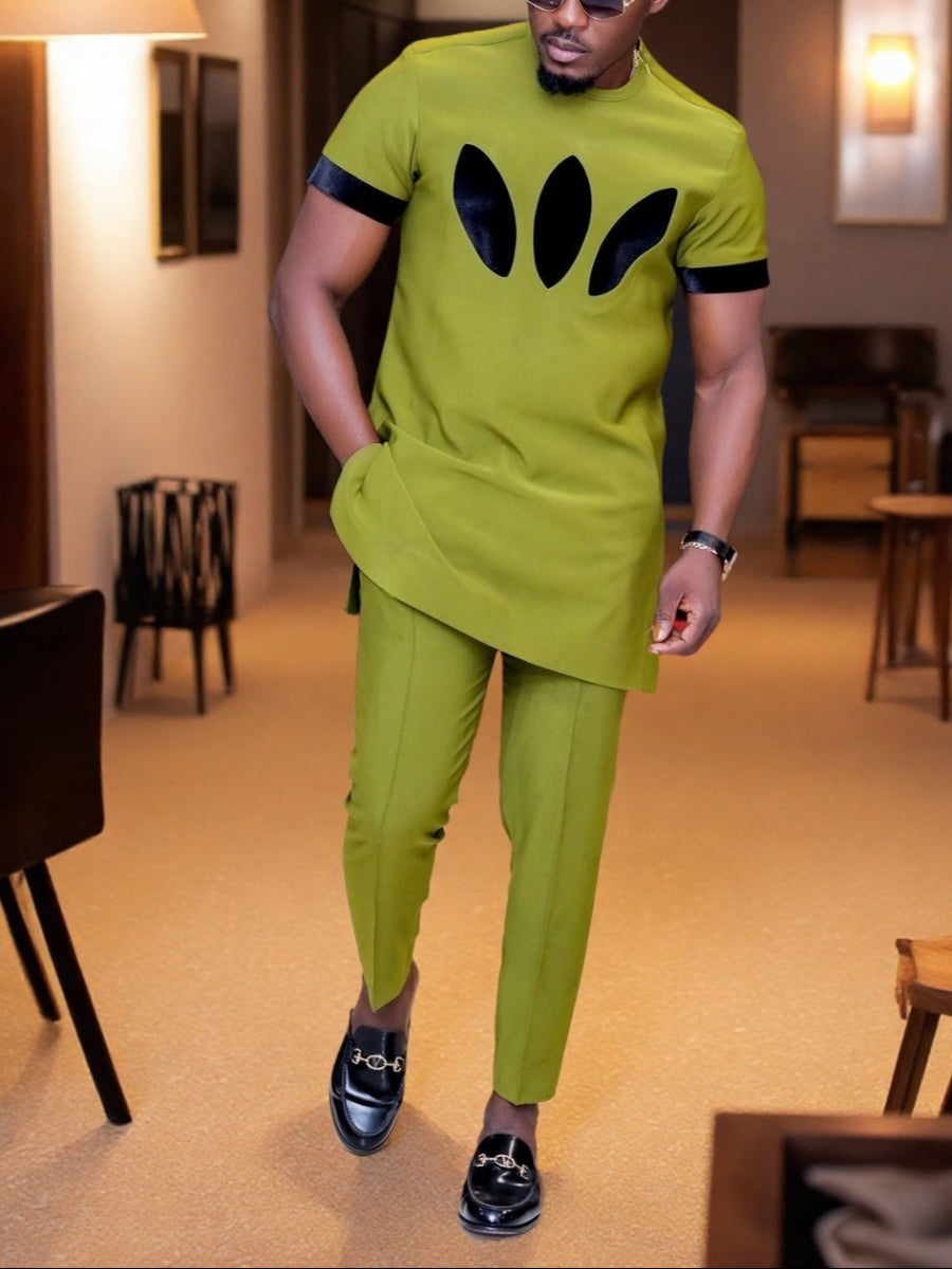 Plus Size Colorblock Kurzarm Herren Set