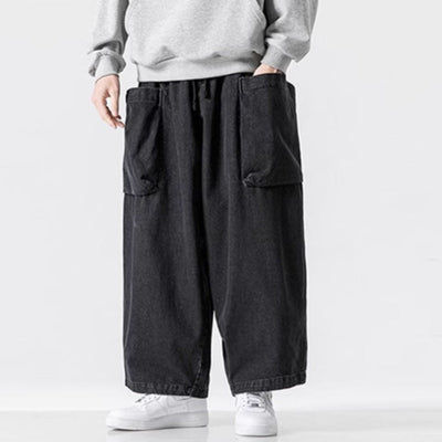 Japanische Retro Weite Jeans mit großen Taschen