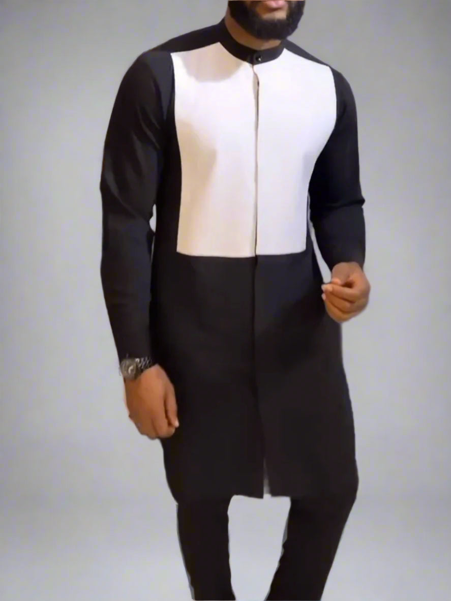 Plus Size Afrikanisches Schwarzes Colorblock Langarm Herren Set