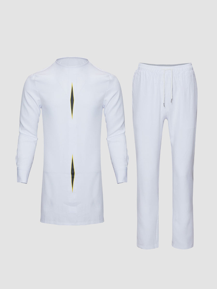 Plus Size Herren Split Shirt Weiß Bedrucktes Set