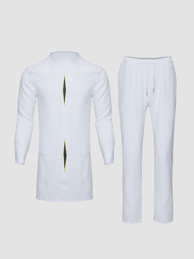 Plus Size Herren Split Shirt Weiß Bedrucktes Set