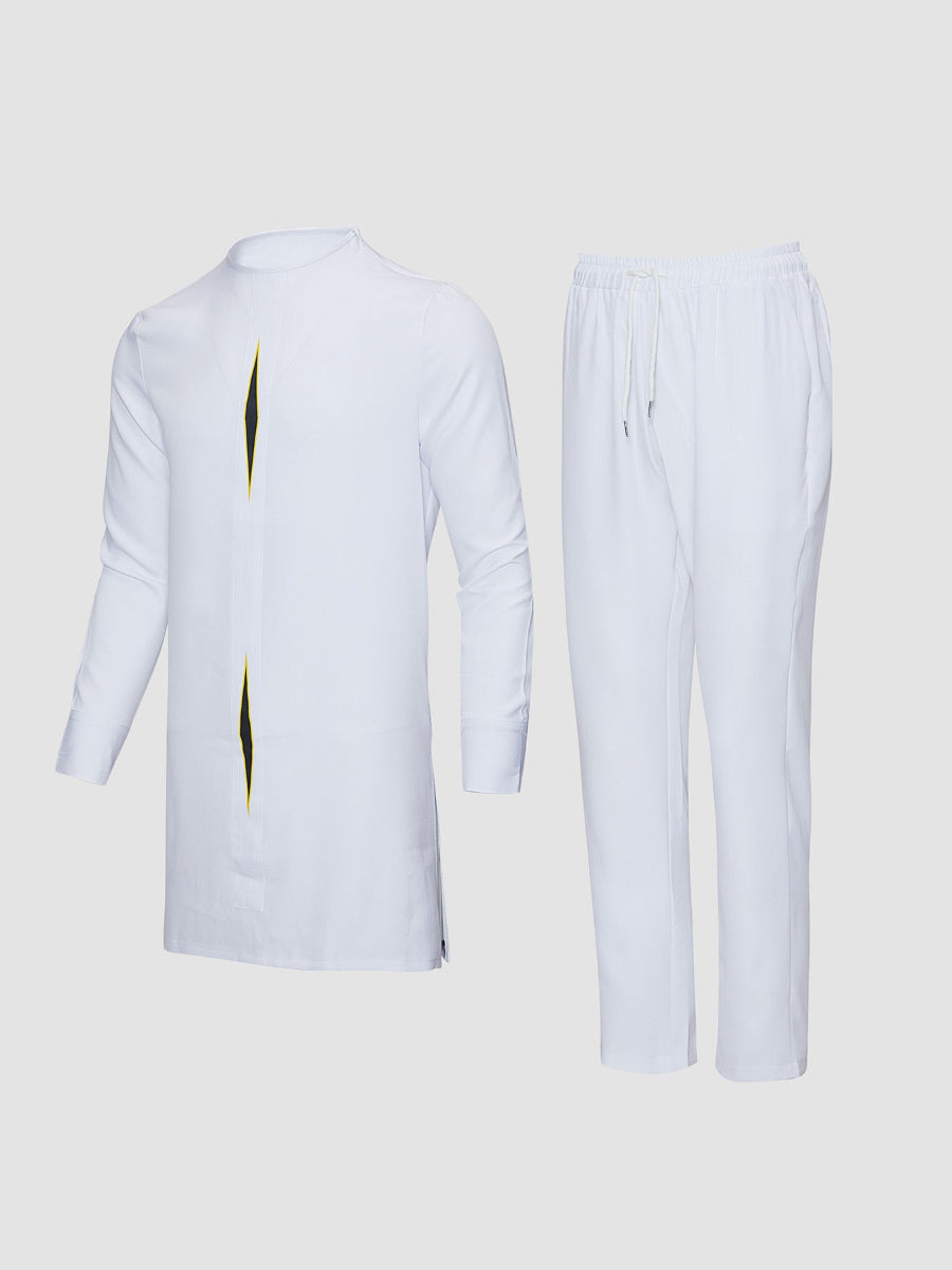 Plus Size Herren Split Shirt Weiß Bedrucktes Set