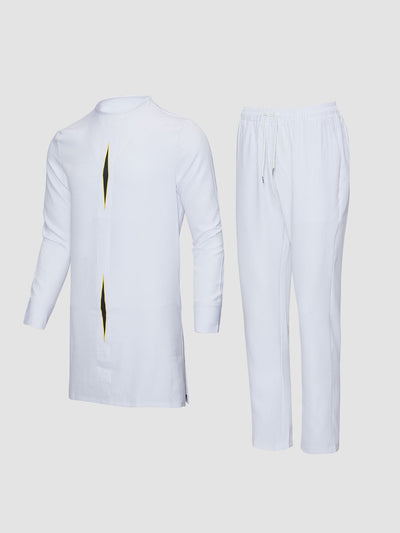 Plus Size Herren Split Shirt Weiß Bedrucktes Set