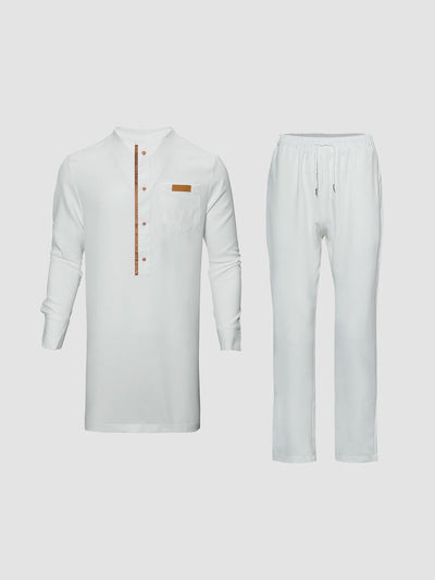 Plus Size Leder mit Taschen Herren Set in Weiß