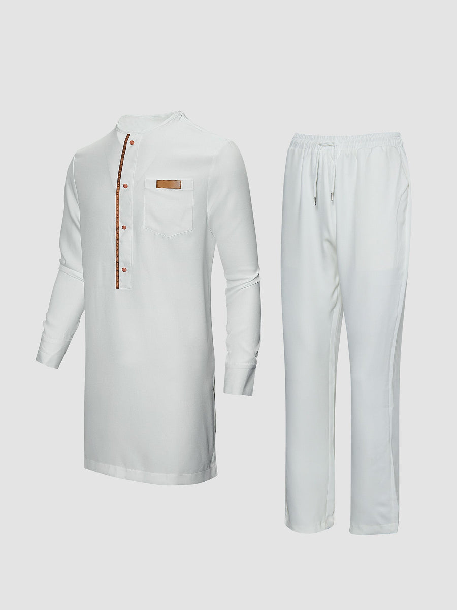Plus Size Leder mit Taschen Herren Set in Weiß