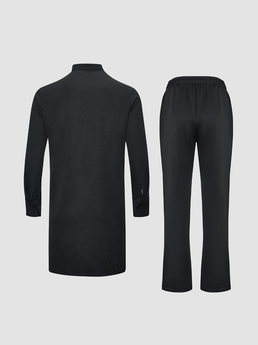 Plus Size Afrikanisches Schwarzes Colorblock Langarm Herren Set