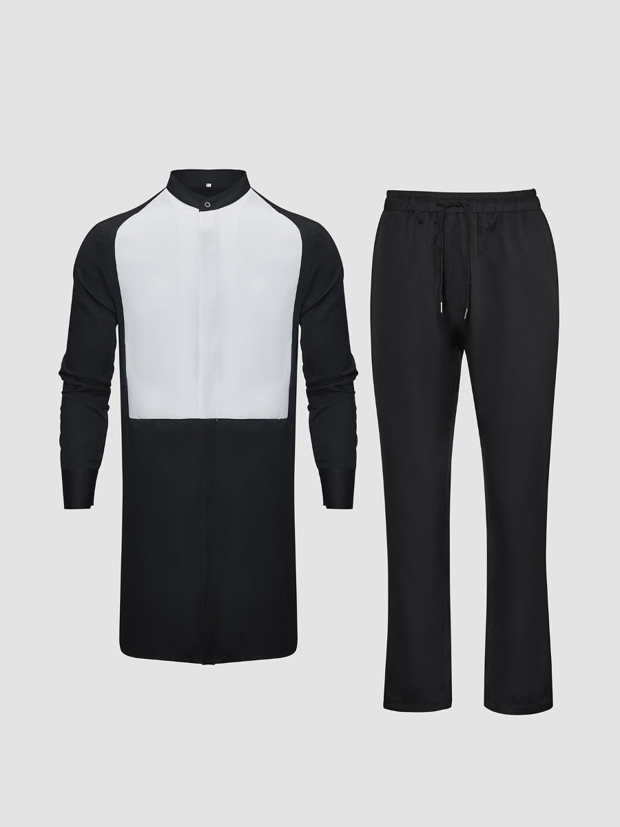 Plus Size Afrikanisches Schwarzes Colorblock Langarm Herren Set