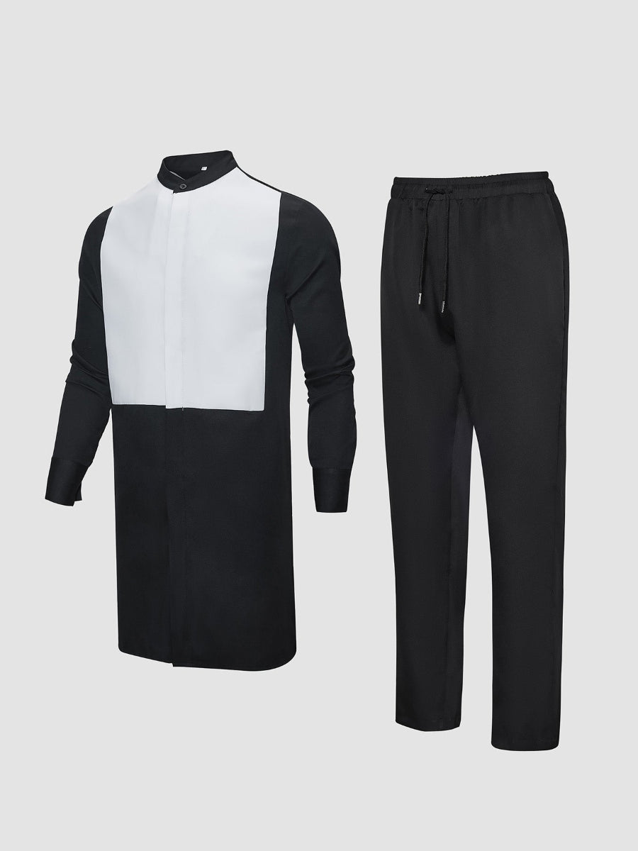 Plus Size Afrikanisches Schwarzes Colorblock Langarm Herren Set