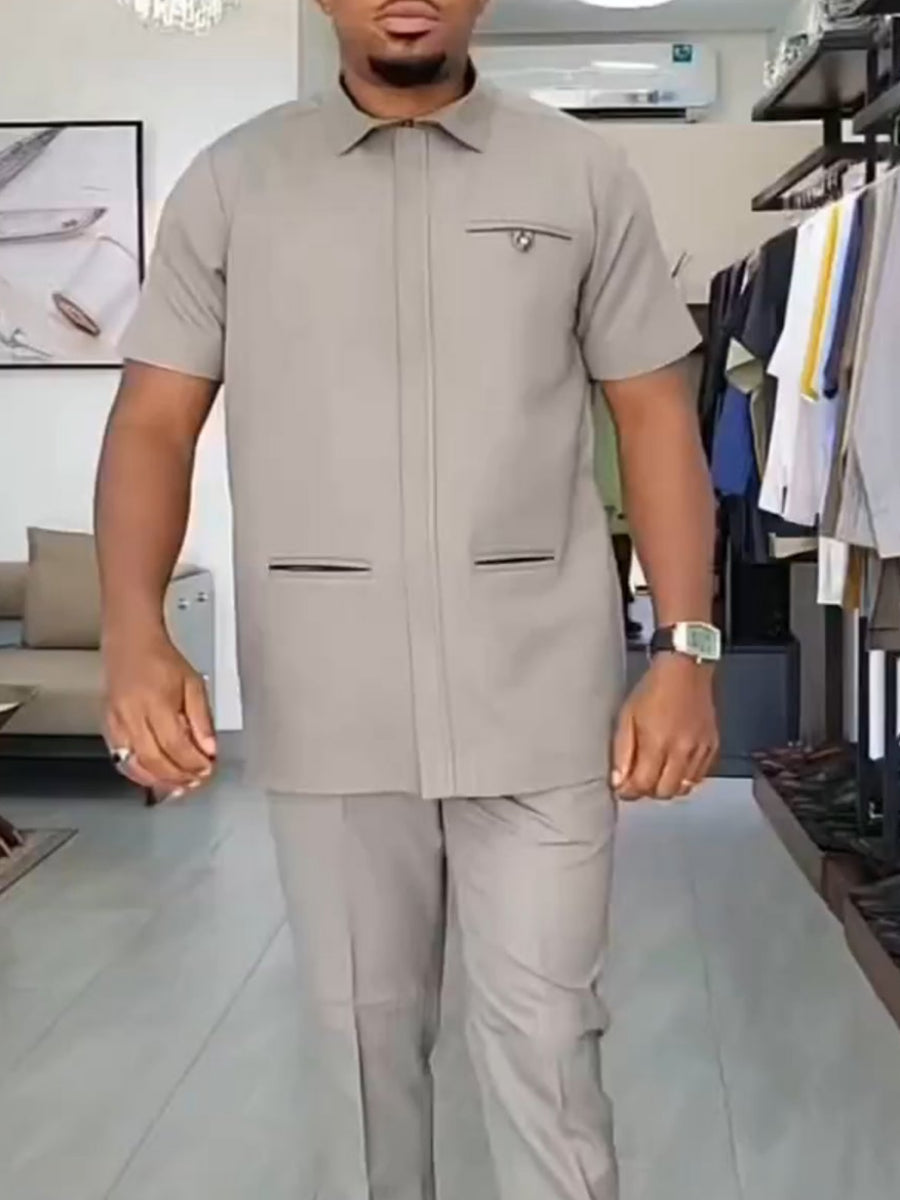 Plus Size Hemdkragen Reißverschluss Herren Set