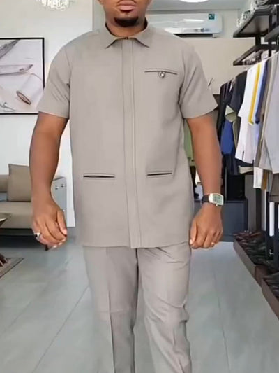 Plus Size Hemdkragen Reißverschluss Herren Set