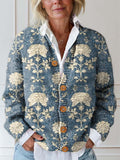 Damen Vintage Floral Art Print Knopf-Cardigan Pullover