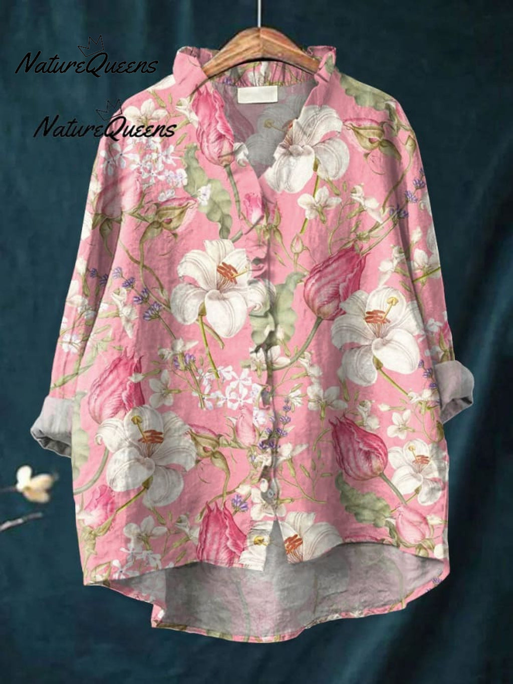 Damen Vintage Floral Kunst Druck Lässiges Leinen V-Ausschnitt Shirt