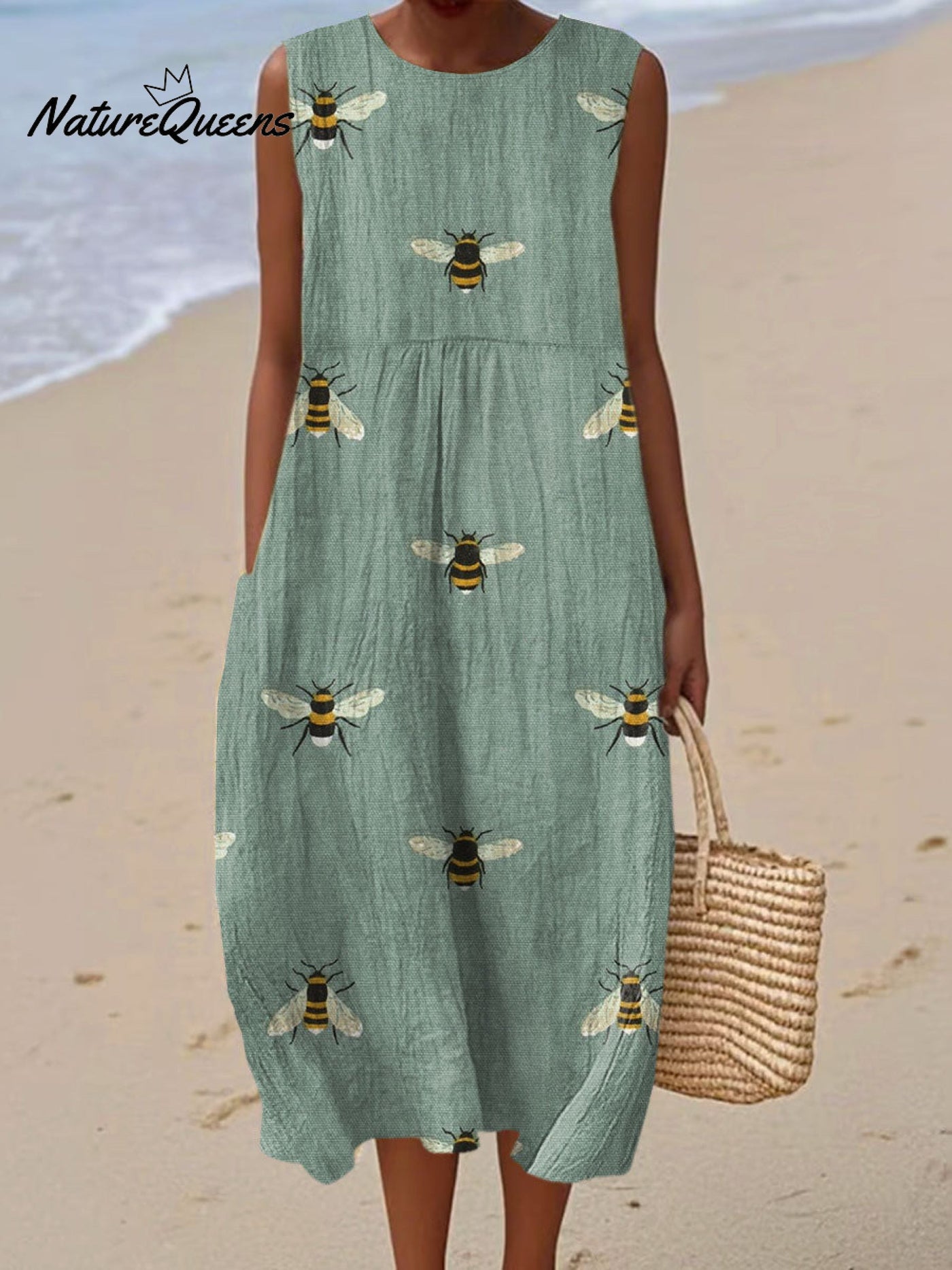 Damen Lustiger Bienen Kunstdruck Lässiger 100% Baumwolle Weitbeiniger Jumpsuit