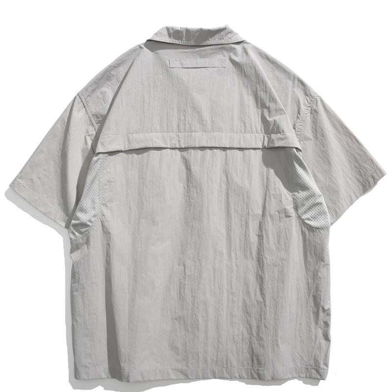 Japanisches Retro Mehrfach-Taschen Patchwork Lockere T-Shirt