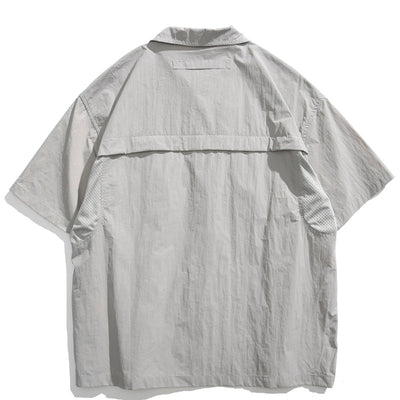Japanisches Retro Mehrfach-Taschen Patchwork Lockere T-Shirt