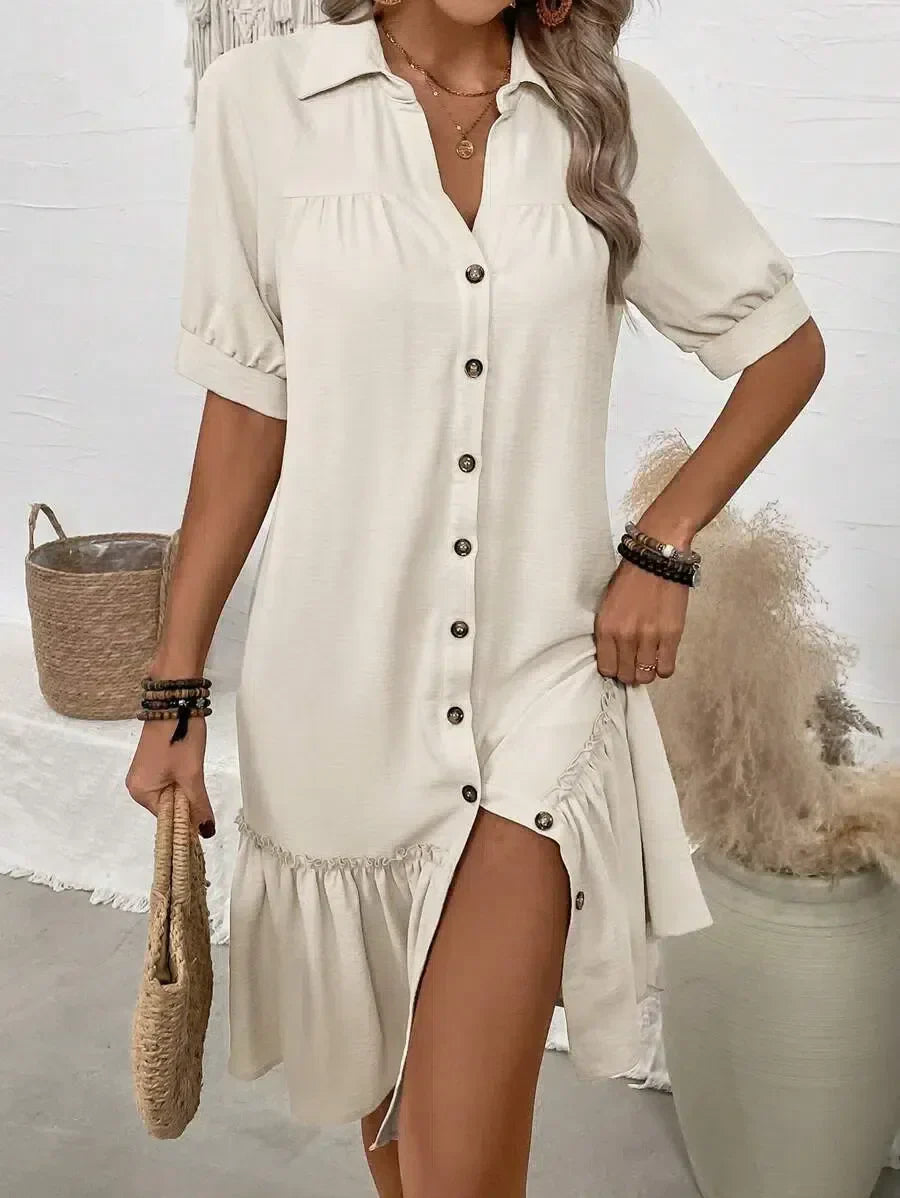 Aliyah – Button-Down Ruffle Hem Dress