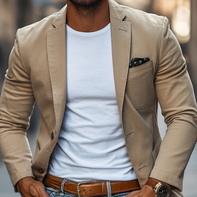 Herren Casual Atmungsaktiver Baumwoll-Blazer mit Revers, Einreiher, Slim Fit