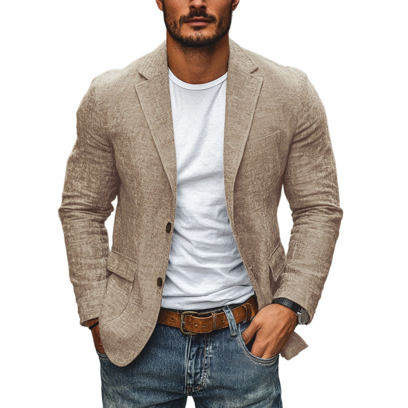 Herren Freizeit Blazer aus Baumwolle-Leinen mit Revers, einreihig, Slim-Fit