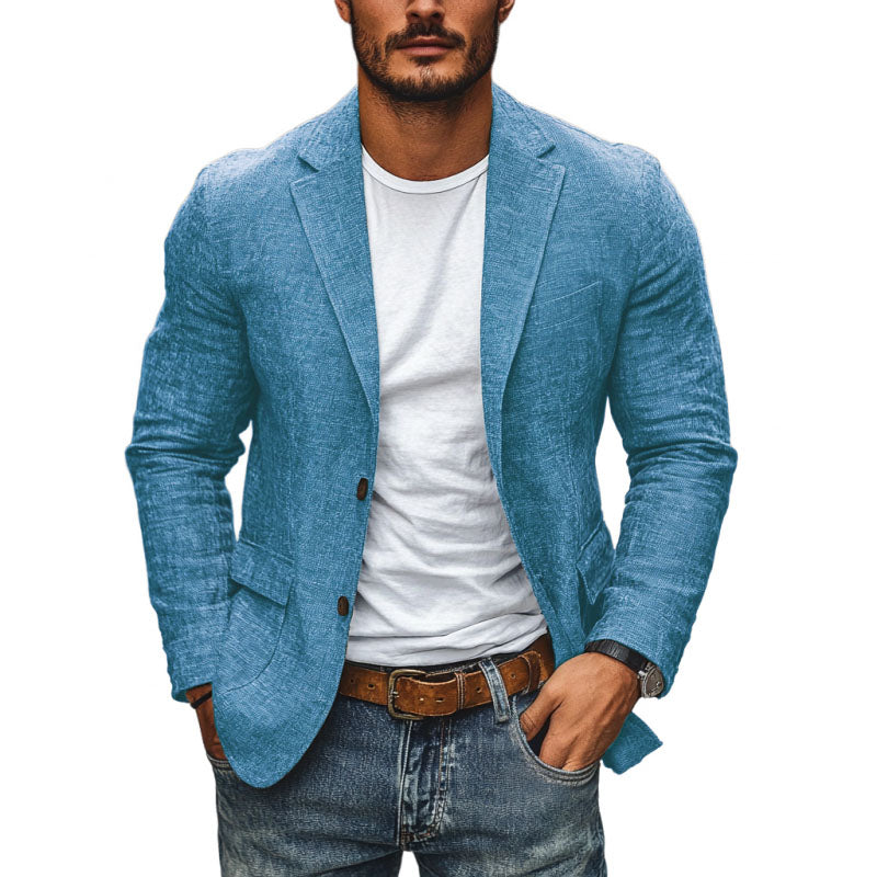 Herren Freizeit Blazer aus Baumwolle-Leinen mit Revers, einreihig, Slim-Fit