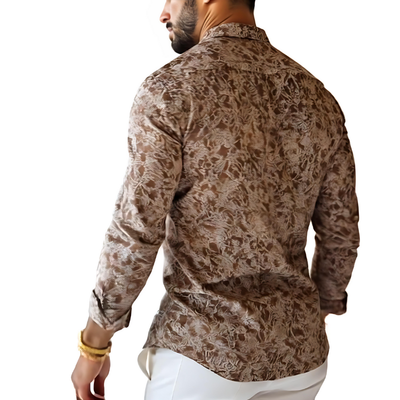 Herren Vintage Druck Revers Langarmshirt
