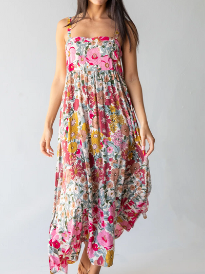 Blumenmuster Baumwoll Schlitzkleid