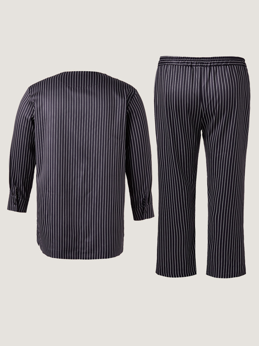 Plus Size Gestreifter Druck Langarm Herren Set