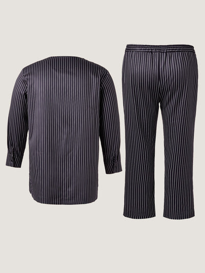 Plus Size Gestreifter Druck Langarm Herren Set
