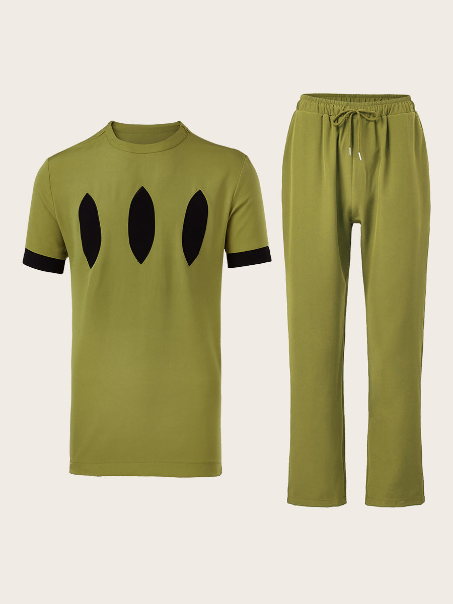 Plus Size Colorblock Kurzarm Herren Set