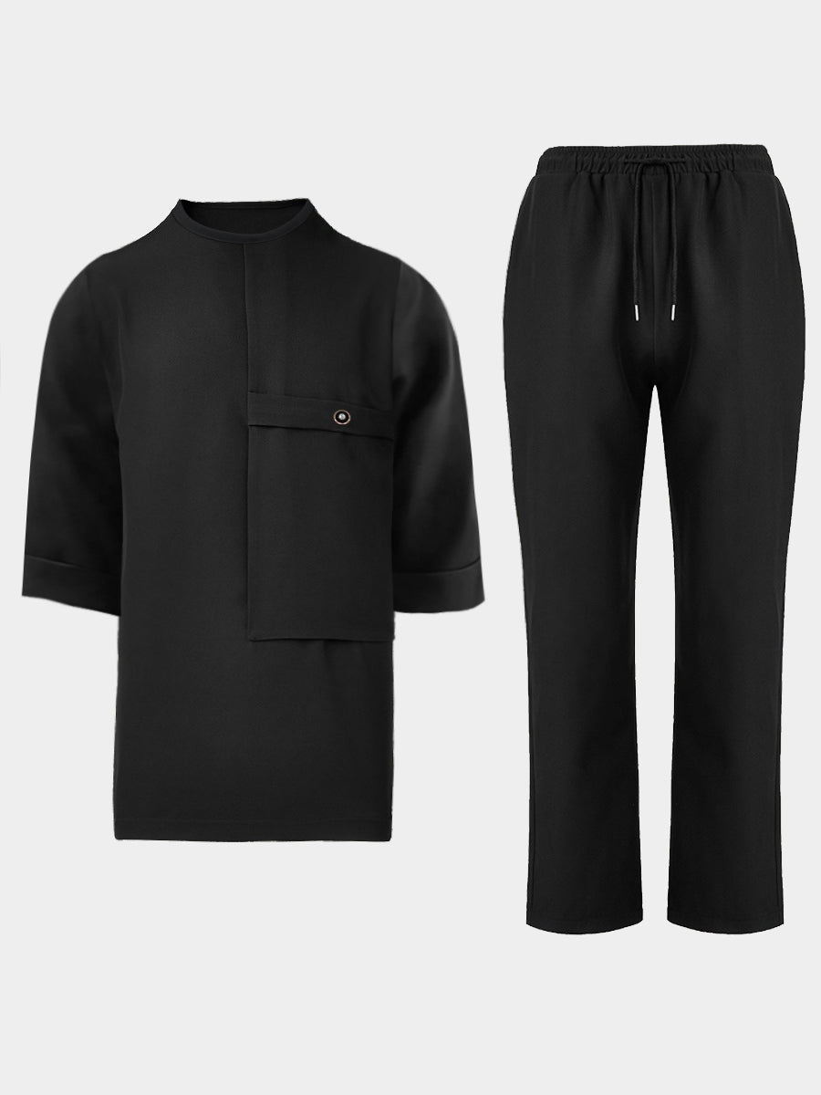 Plus Size Neue Schwarze Rundhals Herren Hosen Set