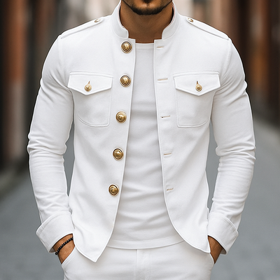 Herren Vintage Casual Einfarbige Stehkragen Knopfjacke