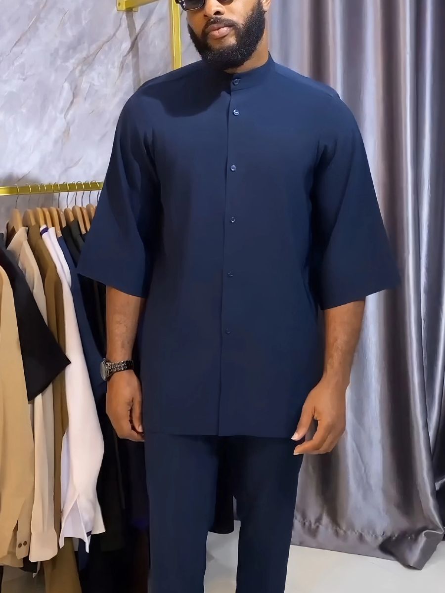 Plus Size Einfarbiges Herren-Hosen-Set mit Halblangen Ärmeln
