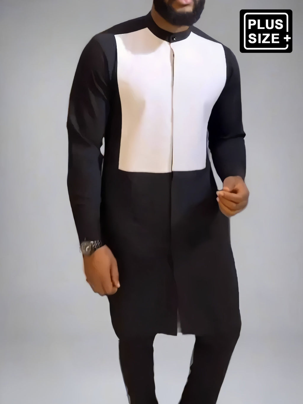 Plus Size Afrikanisches Schwarzes Colorblock Langarm Herren Set