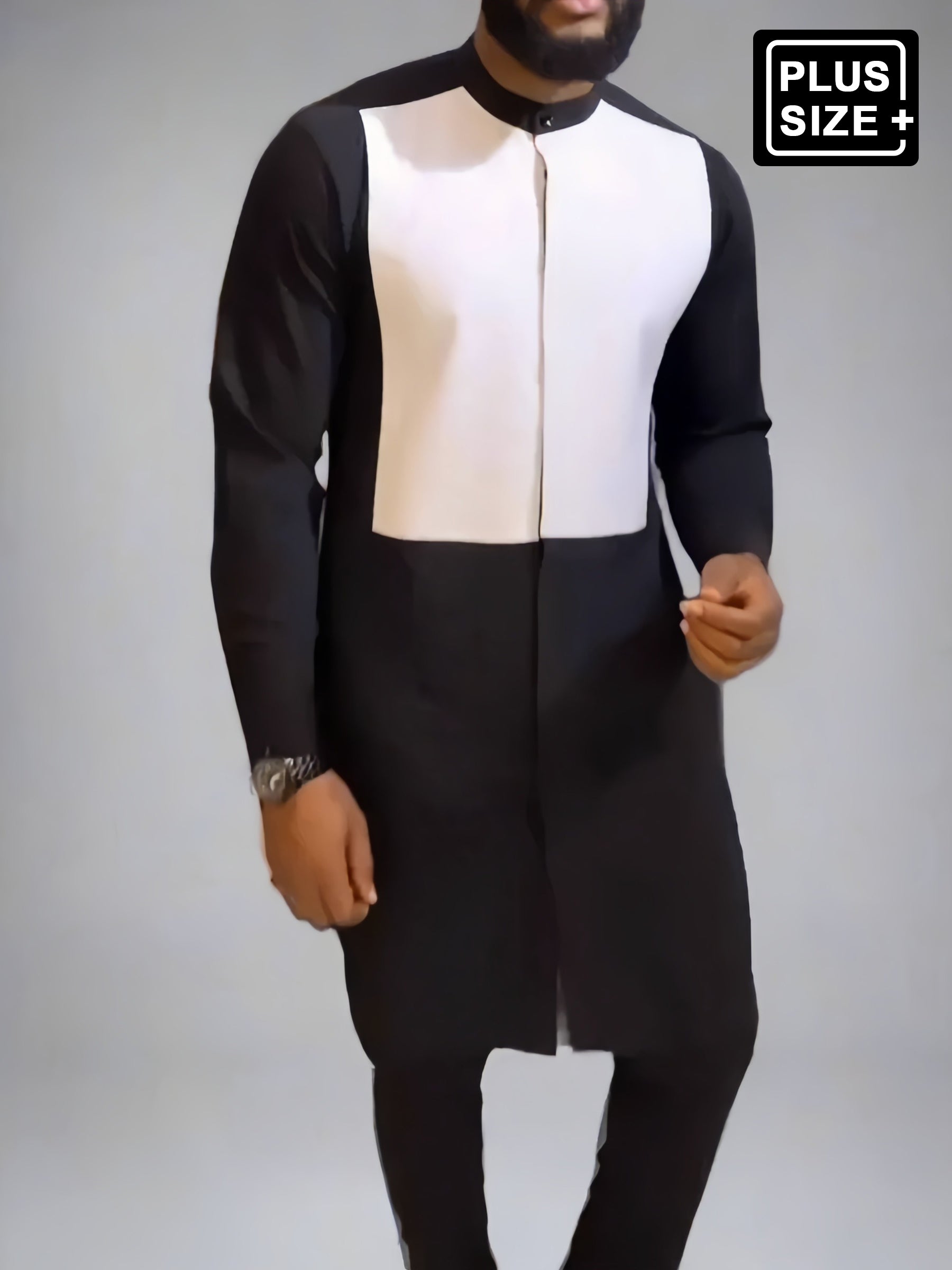 Plus Size Afrikanisches Schwarzes Colorblock Langarm Herren Set