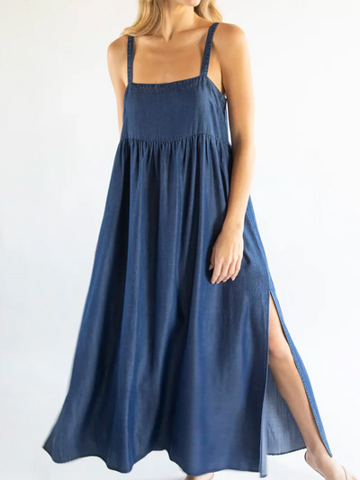 Blumenmuster Baumwoll Schlitzkleid