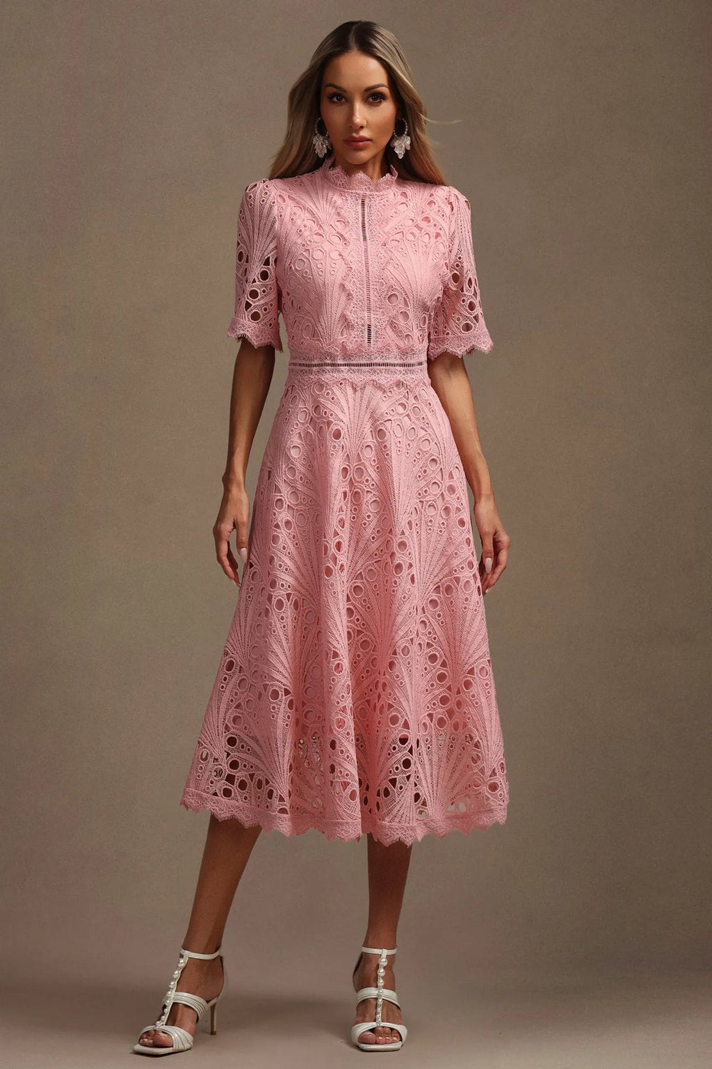 Vorelle - Casual Floral Dress with Embroidery and Short Sleeves